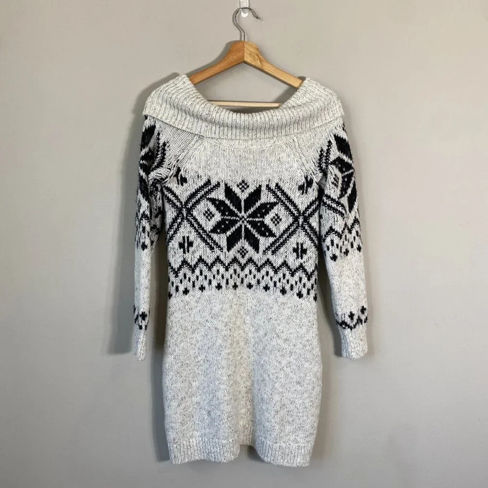 Abercrombie & Fitch Cowl Neck Fair Isle Knit Sweater Dress Womens Small Gray Y2K - Picture 3 of 13